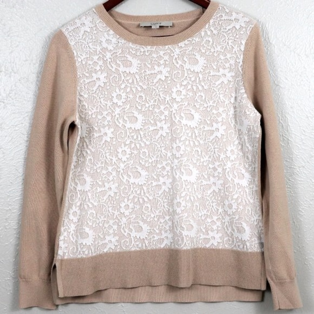 Ann Taylor LOFT | Lace overlay Sweater - Picture 1 of 7